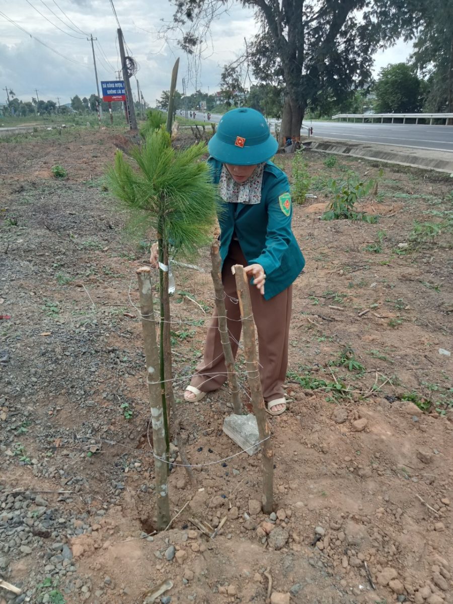 Các đồng chí Lãnh đạo xã Đăk Hring trồng cây tại khu vực thôn Tân Lập A, xã Đăk Hring